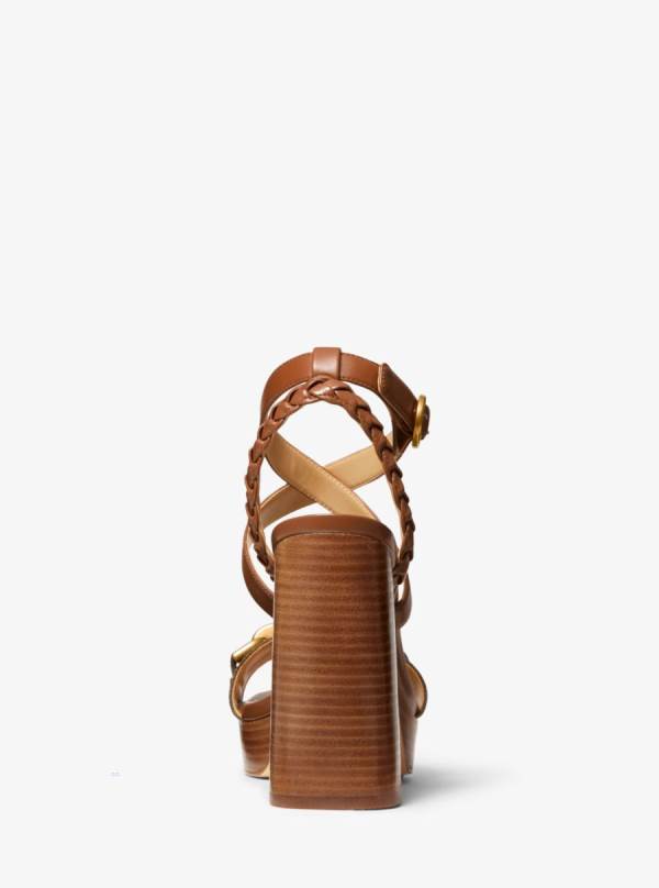 Damske Sandále Michael Kors Kailey Embellished Logo and Leather Platform Hnede - Topanky Michael Kors Slevy | AYNLM-1625